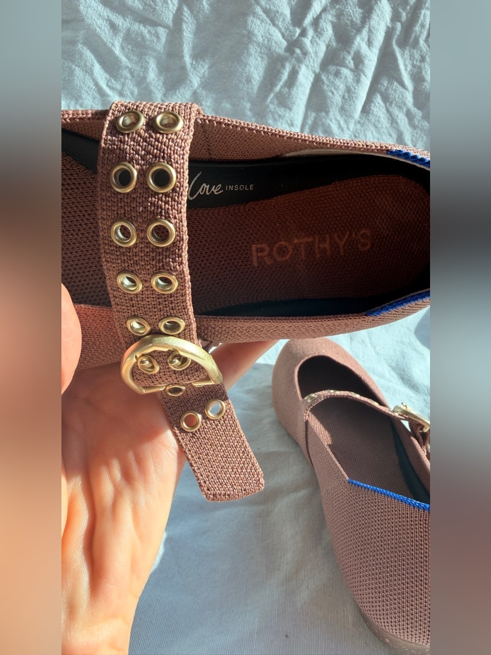 Rothy’s Hazelnut Brown Ballet Flats Shoes Mary Jane’s Grommet Buckle Knit 7 - Picture 5 of 7